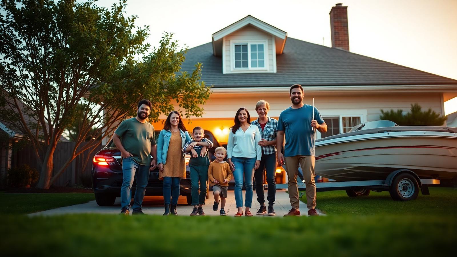 A protected family with home, car, and boat